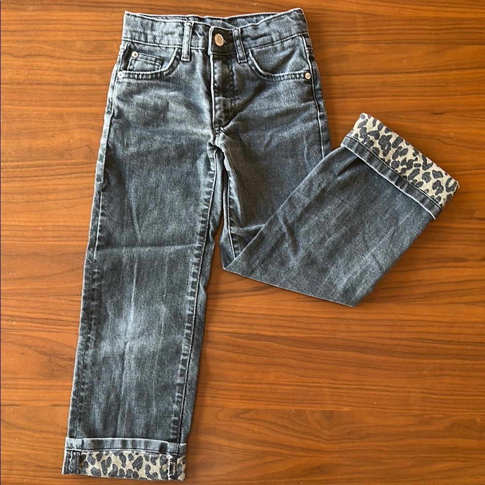 Zara Denim Jeans with Leopard Cuffs